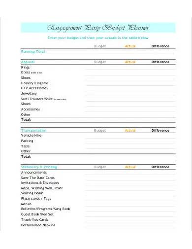 engagement party budget template