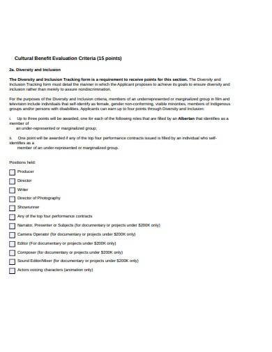evaluation criteria tracking worksheet