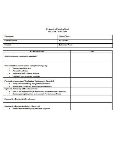 evaluation tracking sheet template