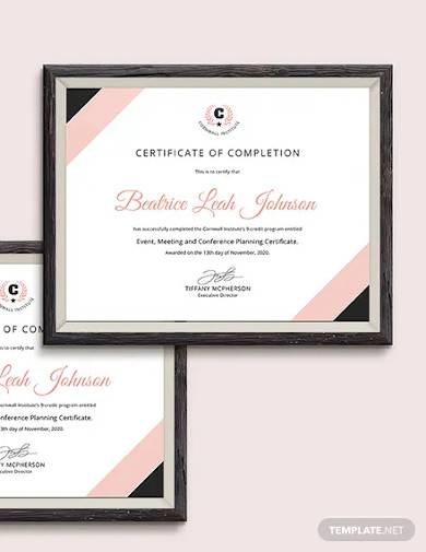 event planning certificate template