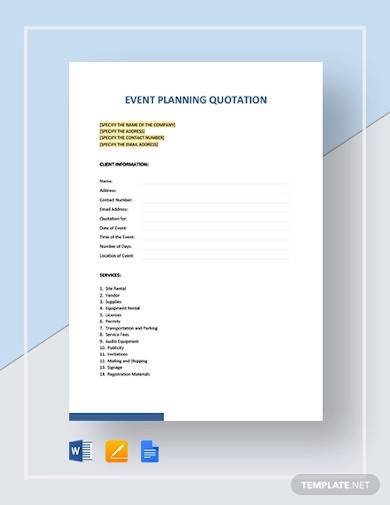 event planning quotation template