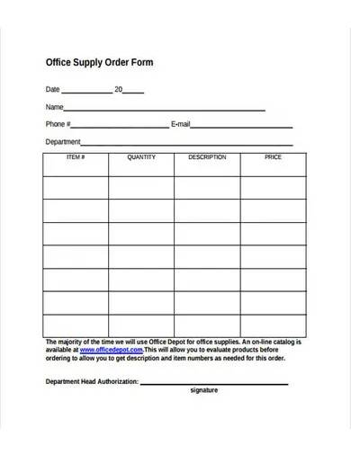 formal office supply order