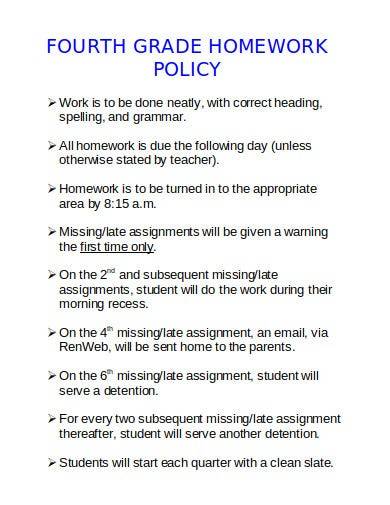 fourth grade homework policy