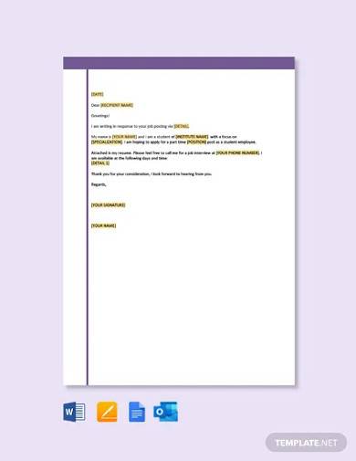 free application letter template for student