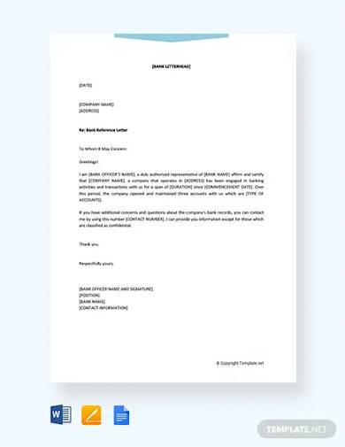 FREE 8 Bank Reference Letter Templates In PDF MS Word Google Docs 