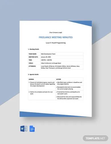 free basic freelance meeting minutes template