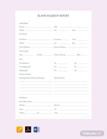 free blank incident report template