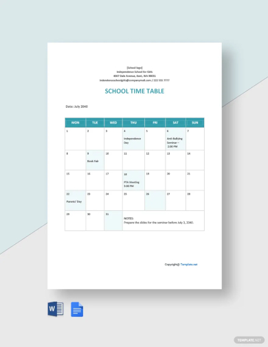 free blank school timetable template