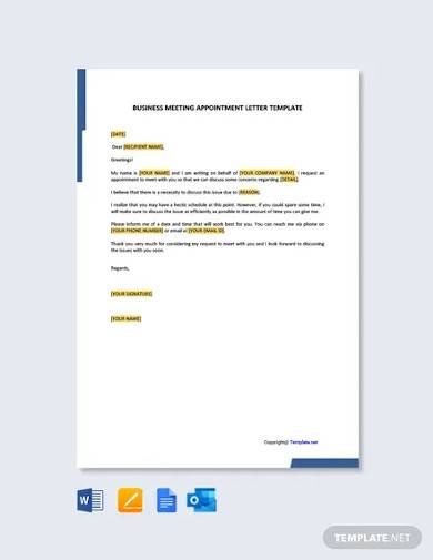 free business meeting appointment letter template