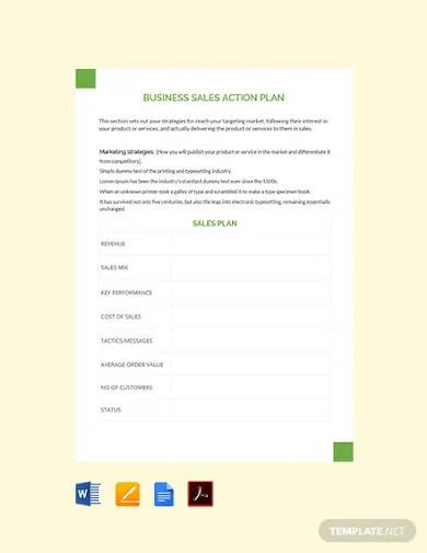 free business sales action plan template