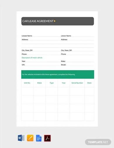 free car lease agreement template