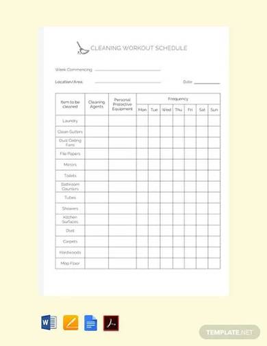 free cleaning workout schedule template