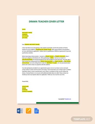 free drama teacher cover letter template