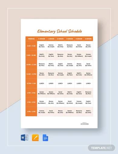 free elementary school schedule template
