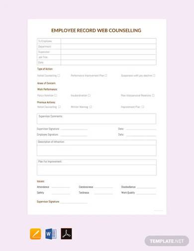 free employee record web counselling template