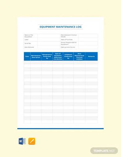 free equipment maintenance log template