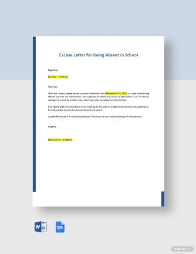 free excuse letter for being absent in school template