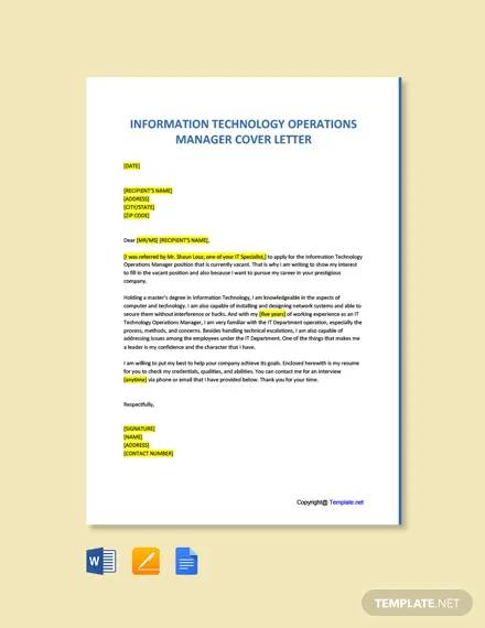 free information technology operations manager cover letter template