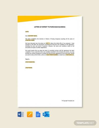 free letter of intent to purchase business