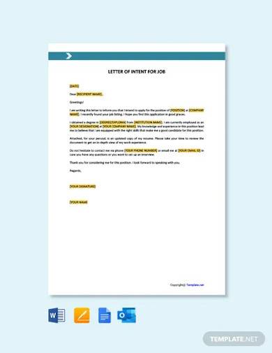 free letter template of intent for job