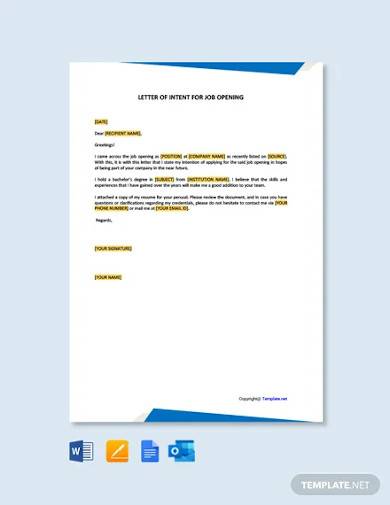 free letter of intent for job opening template