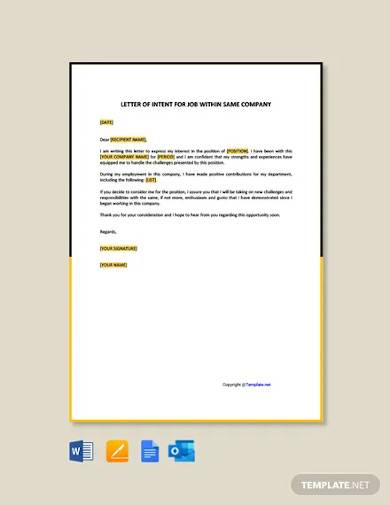 free letter of intent for job within same company