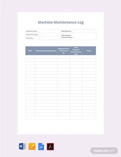 free machine maintenance log template