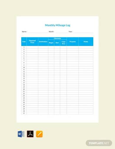 free mileage log for employee template