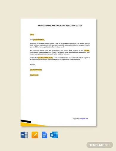 free professional job applicant rejection letter