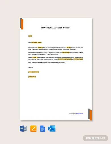 free professional letter of interest template