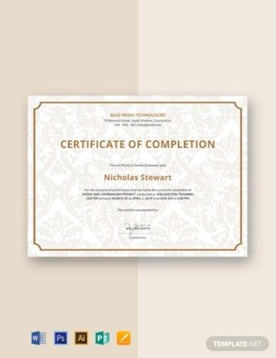 free project completion certificate template