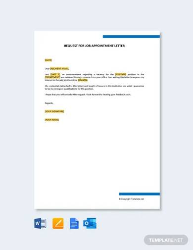 free request for job appointment letter sample