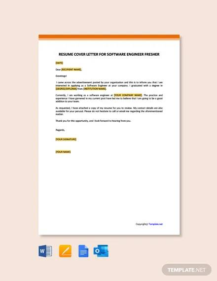 free resume cover letter template for software engineer fresher