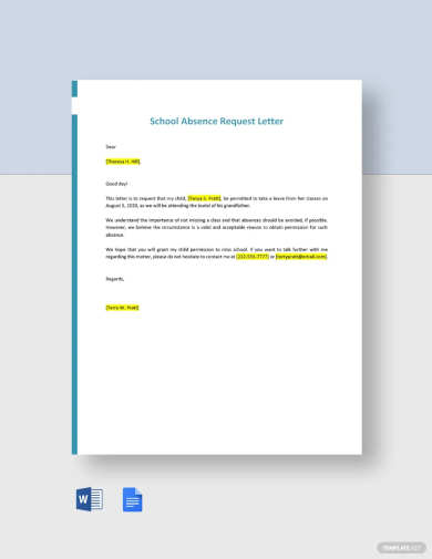 free school absence request letter template