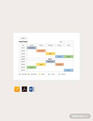 free school timetable template