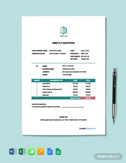 free simple it quotation template