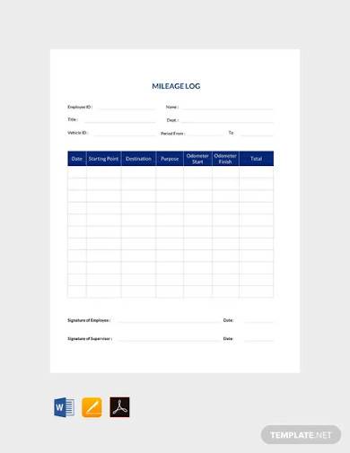 free simple mileage log template