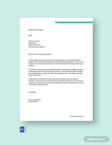 teacher cover letter template free