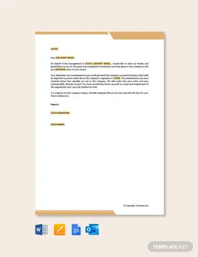 free thank you letter to employee after resignation