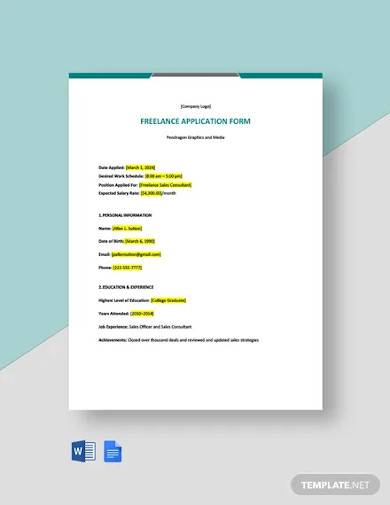 freelance application form template