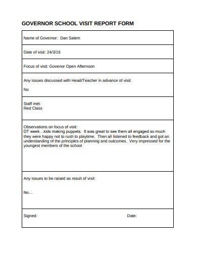 governor school visit report form