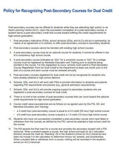 high school credit policy template