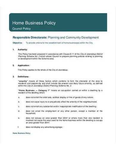home business policy template
