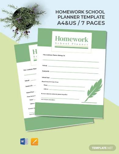 homework school planner template