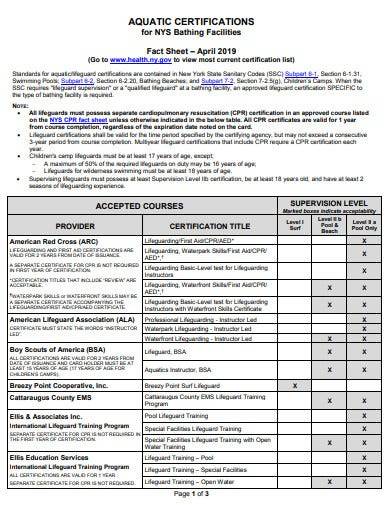 instructor course certifications fact sheet