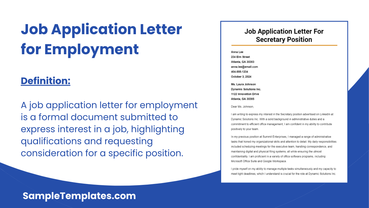 Job Application Letter for Employment