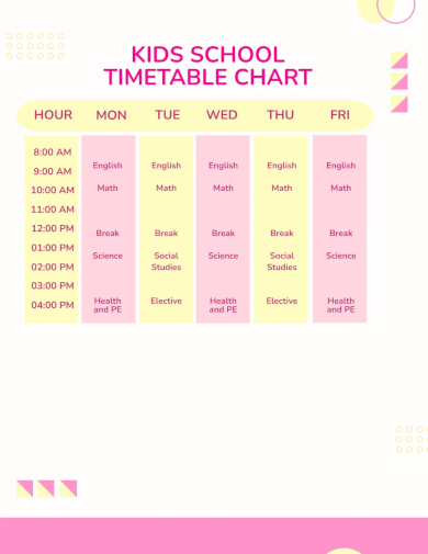 kids school timetable chart template
