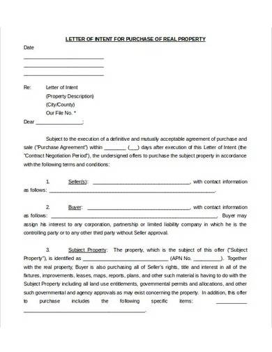 letter of intent to purchase real estate