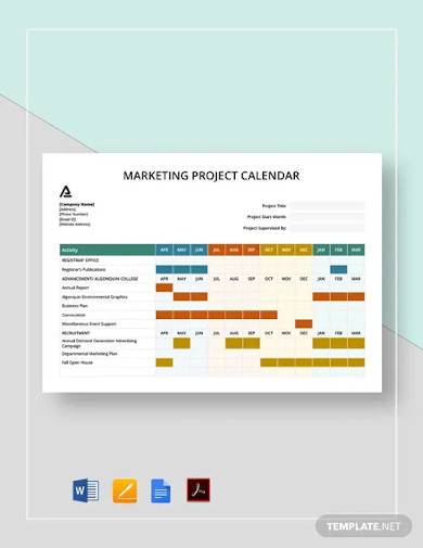 marketing project calendar template