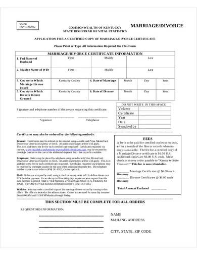 marriage divorce certificate information form